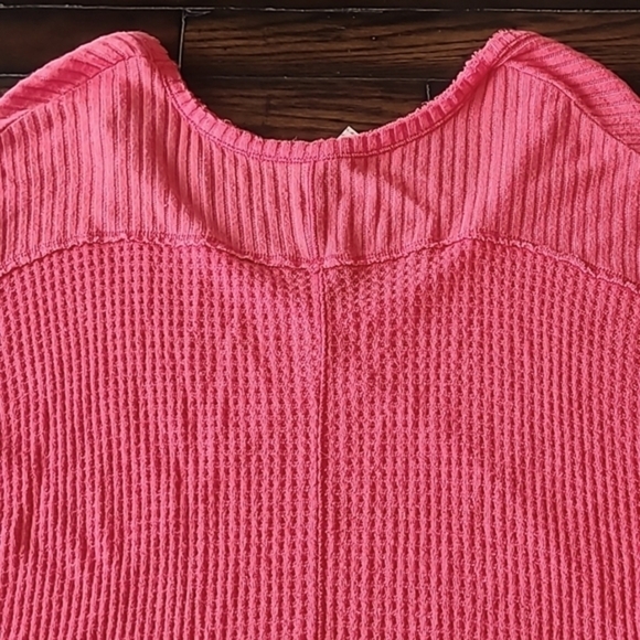 Free People Sunset Park coral v-neck tunic length waffle knit thermal top size S - Picture 7 of 16